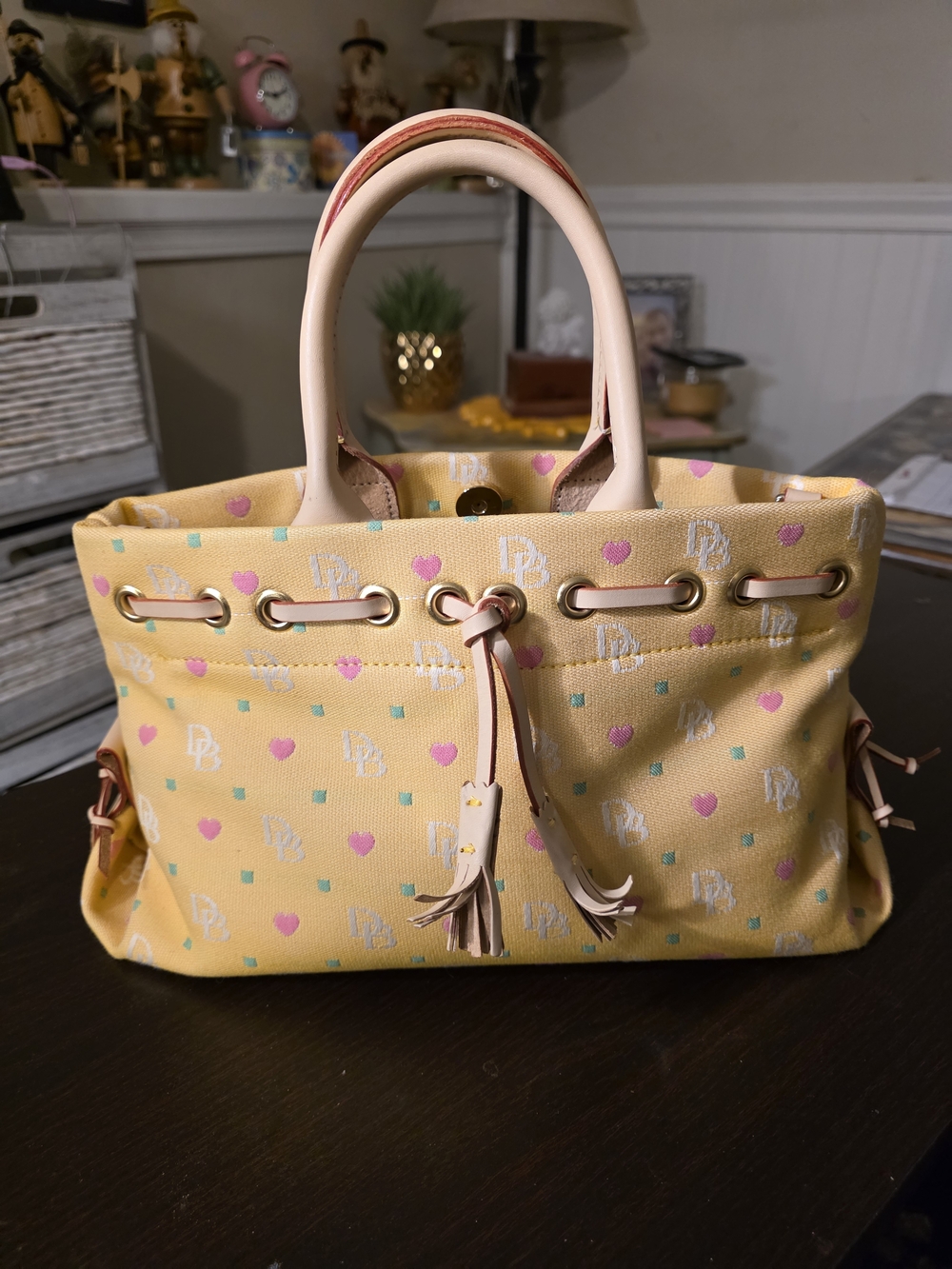 DOONEY & BOURKE - Yellow Heart-Print Vintage Tote